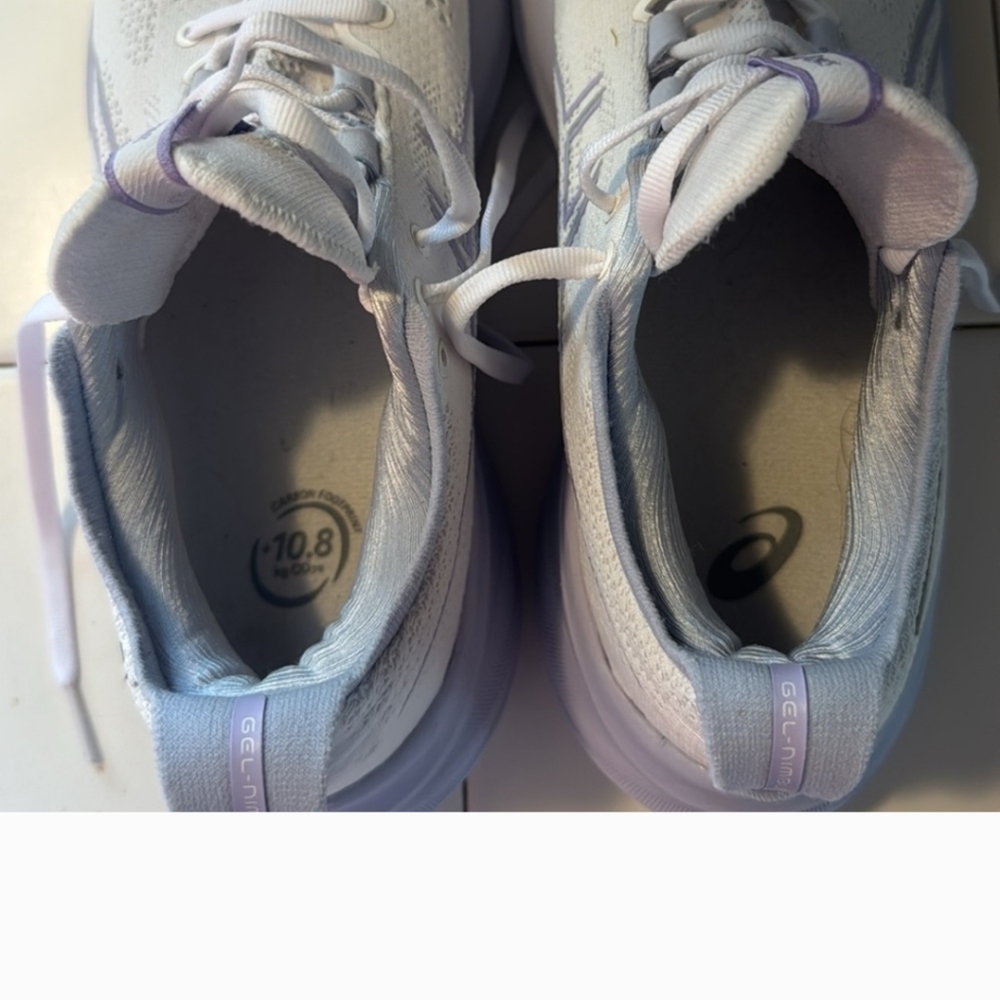 Asics Gel Nimbus 26, Women's White and Purple Running Shoes - Picture 10 of 12